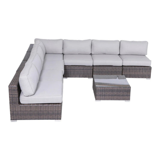 Outdoor Wicker Seating Set For Six With Cushions And Table Fully Assembled For Patio Or Garden Brown/Gray