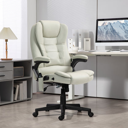 Beige Executive Office Chair with 6-Point Vibration Massage, Heat Function, High Back, and Reclining Design