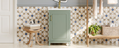 Compact 20-Inch Green Bathroom Vanity Cabinet with Ceramic Sink - Stylish Storage Solution for Small Spaces