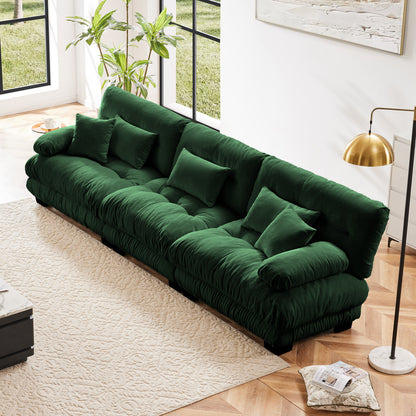 Modular 3-Seater Sectional Sofa with Deep Cushions, Chenille Upholstery, Bolster Armrests, Pillows Green