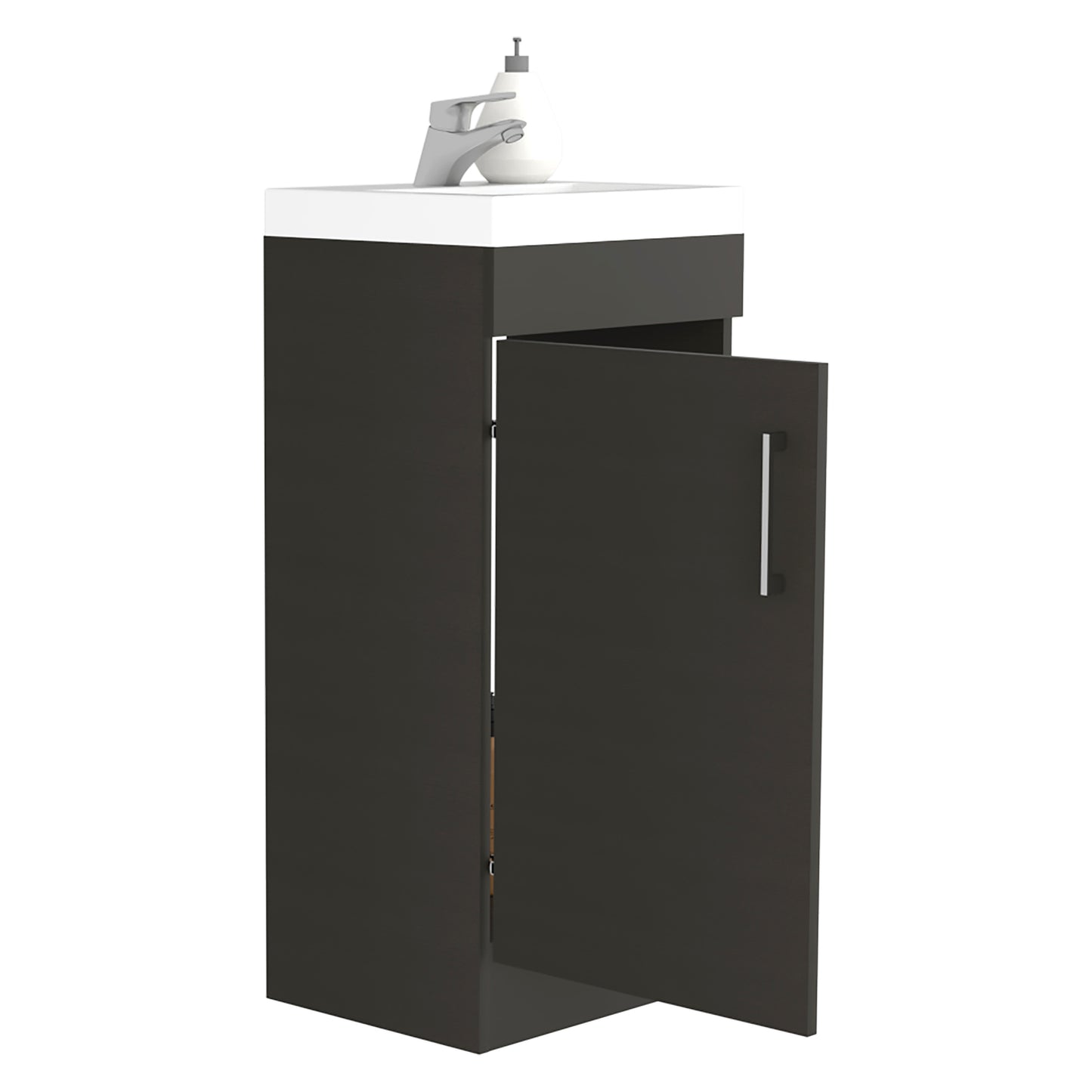 Modern Black Bathroom Vanity Sink with Metal Handle and Single Door Cabinet