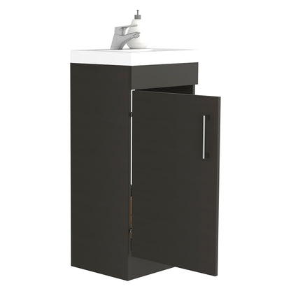 Modern Black Bathroom Vanity Sink with Metal Handle and Single Door Cabinet