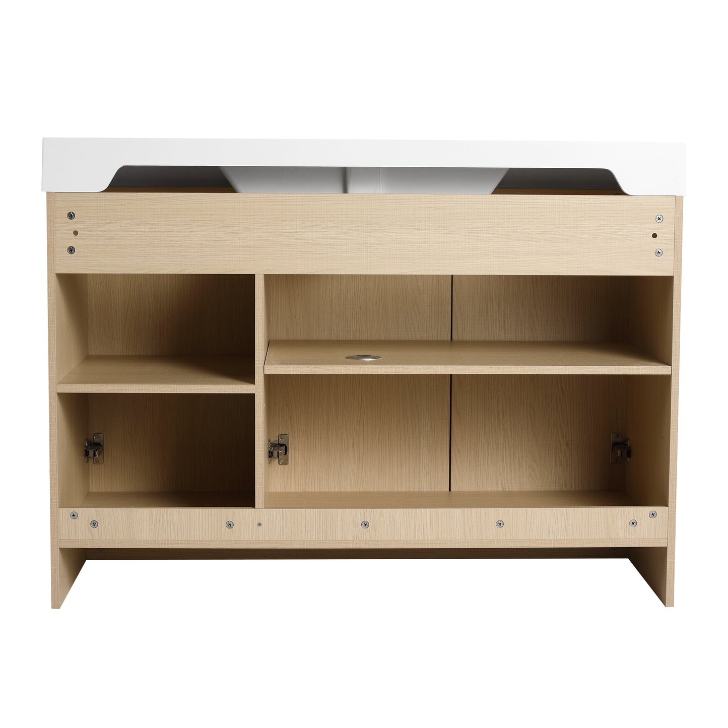 Modern 48" Freestanding Oak Bathroom Vanity with White Resin Sink & Soft-Close Doors