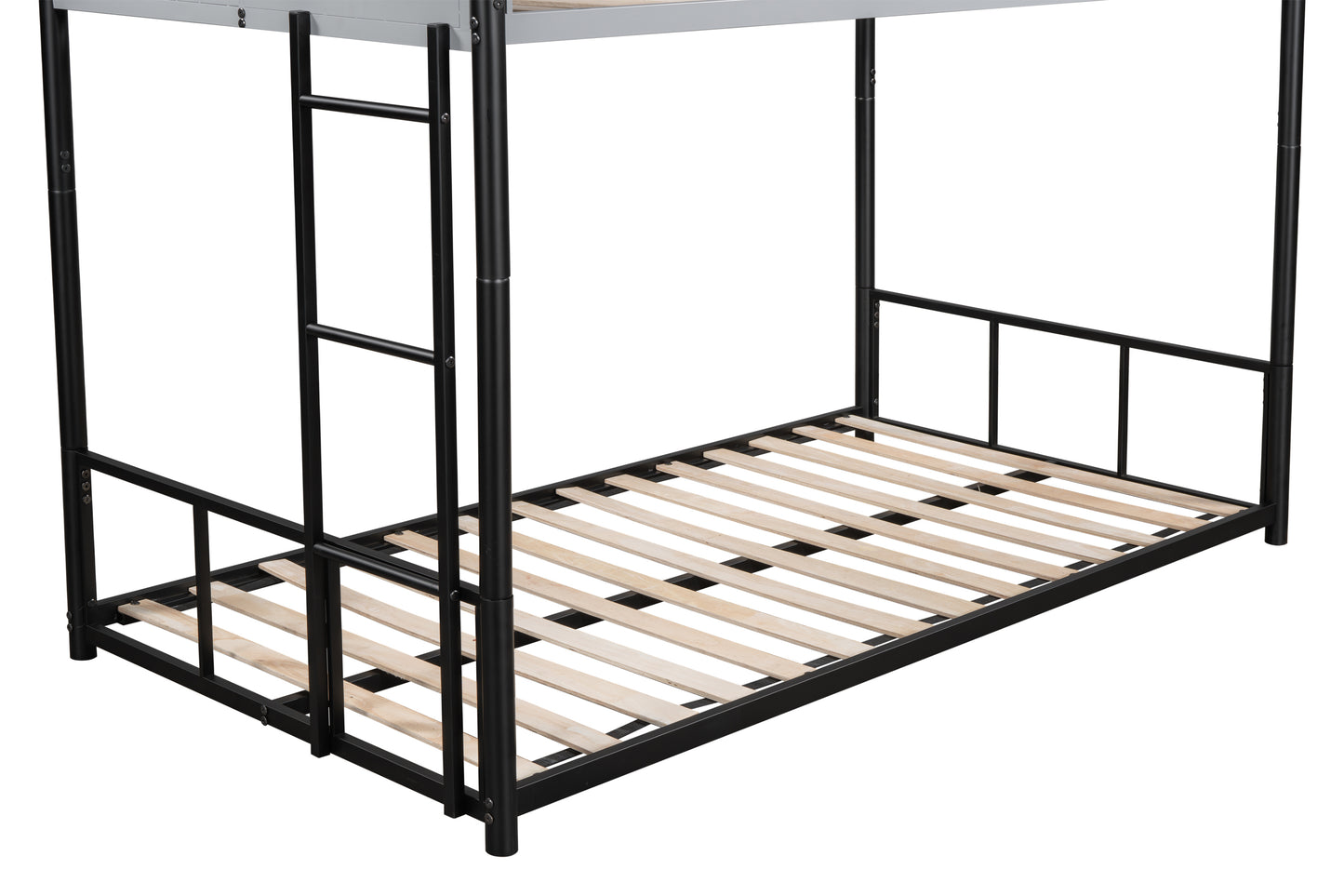Sturdy Metal Twin Over Twin Bunk Bed with Safety Guardrail and Noise-Reduced Design