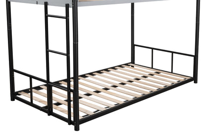 Sturdy Metal Twin Over Twin Bunk Bed with Safety Guardrail and Noise-Reduced Design