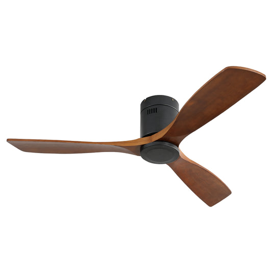 52-Inch DC Reversible Ceiling Fan with Remote, 6 Speeds, Walnut Blades, No Light, Matte Black