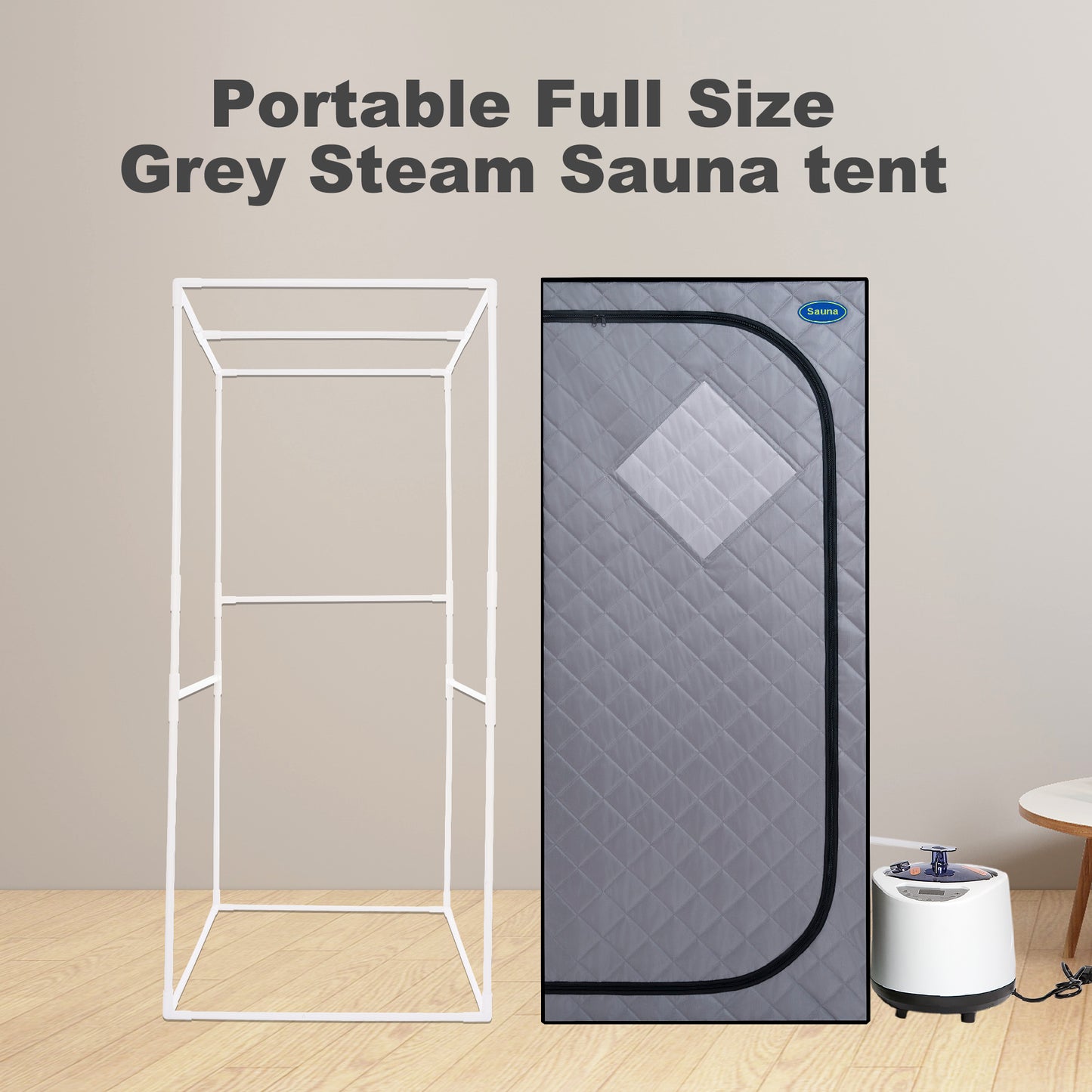 Full-Size Portable Steam Sauna Tent for Home Spa, 1000W, Fast Heating, Easy Assembly, FCC Certified, Grey