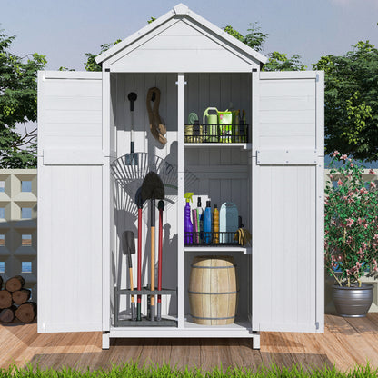 Wood Storage Shed With Double Doors, 67 Inch Tall, 33.75 Inch Length, 22.75 Inch Wide White