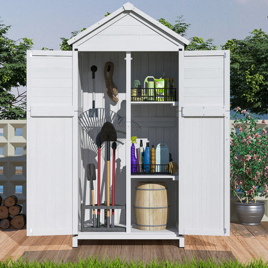 Wood Storage Shed With Double Doors, 67 Inch Tall, 33.75 Inch Length, 22.75 Inch Wide White