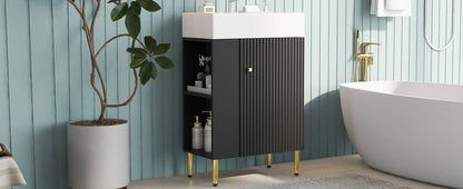 21.6" Modern Black Bathroom Vanity with Left Side Storage and Ceramic Sink