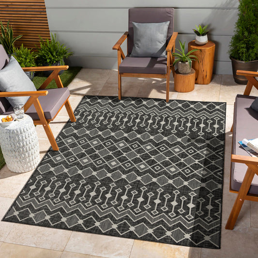 Indoor/Outdoor Area Rug, 7 ft 3 in x 2 ft 7 in, Polypropylene, Stain-Resistant, Easy-Clean, Anthracite