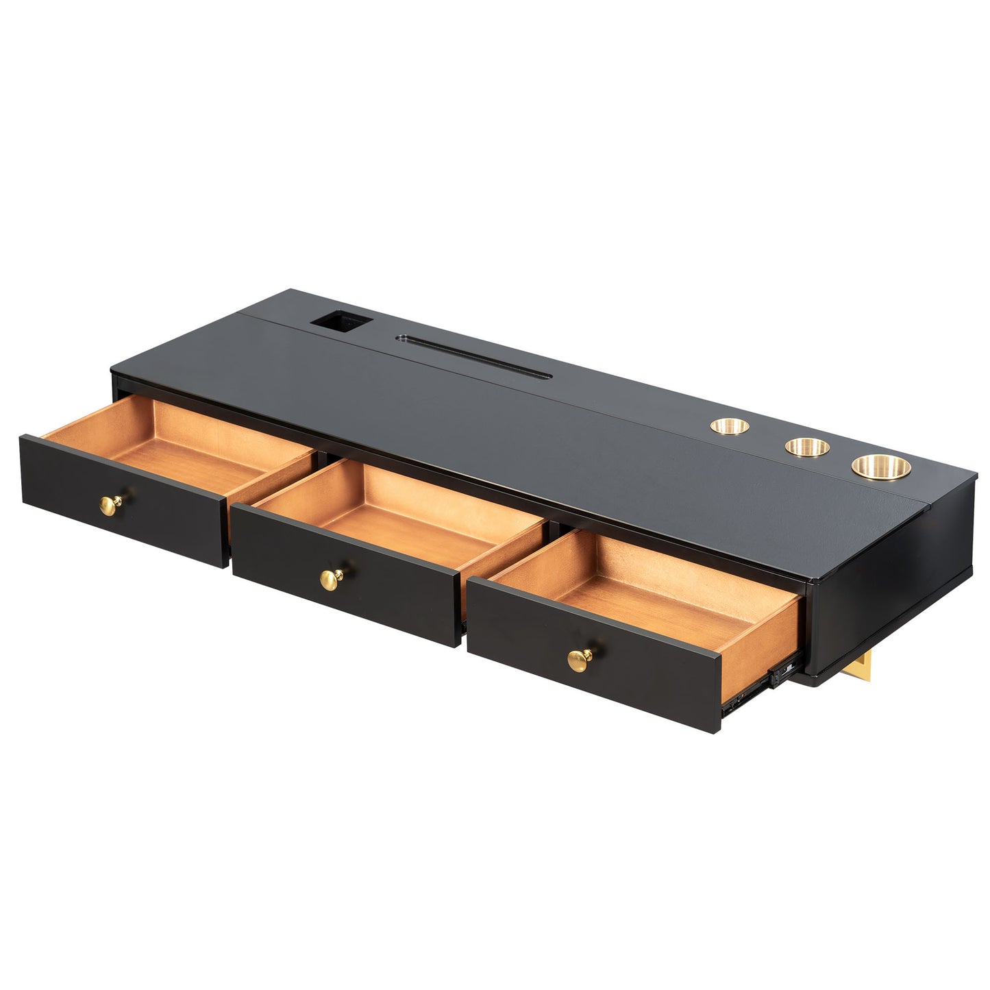 47-Inch Floating Shelf with Drawer — Wall-Mounted Vanity Desk for Bedroom/Bath Salon Table Black & Gold