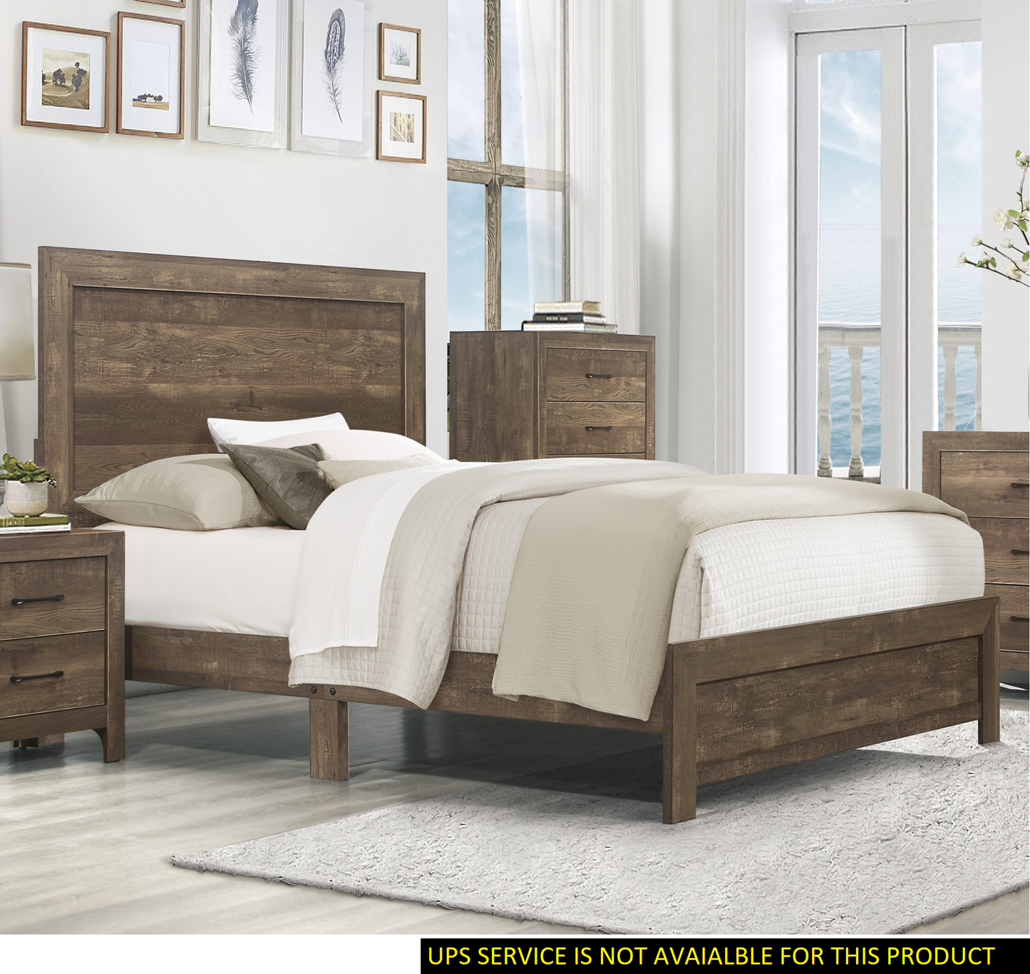 Rustic Elegance Queen Size Bed Set with Headboard and Footboard in Brown Finish