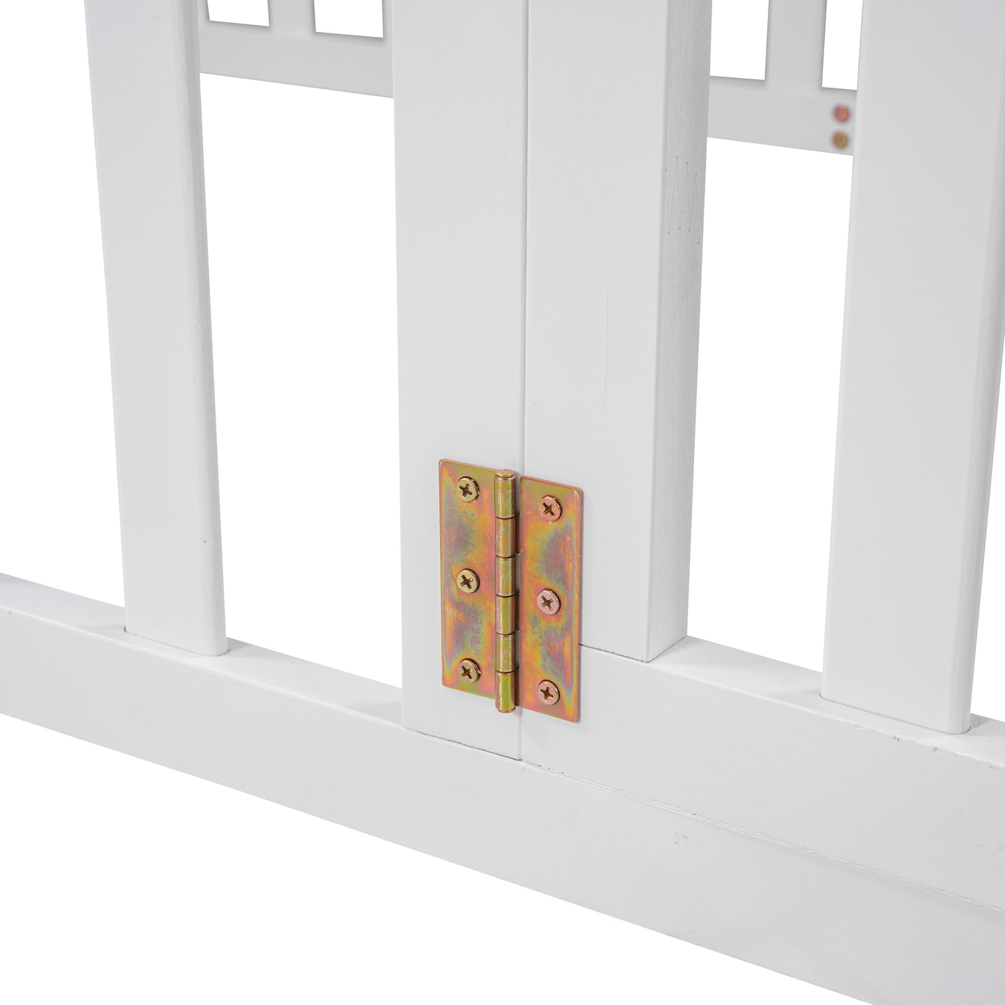 Playful Twin Wooden Floor Bed Frame for Kids with Fence and Door, White