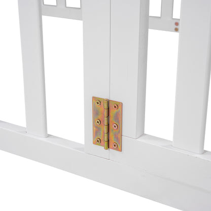 Playful Twin Wooden Floor Bed Frame for Kids with Fence and Door, White