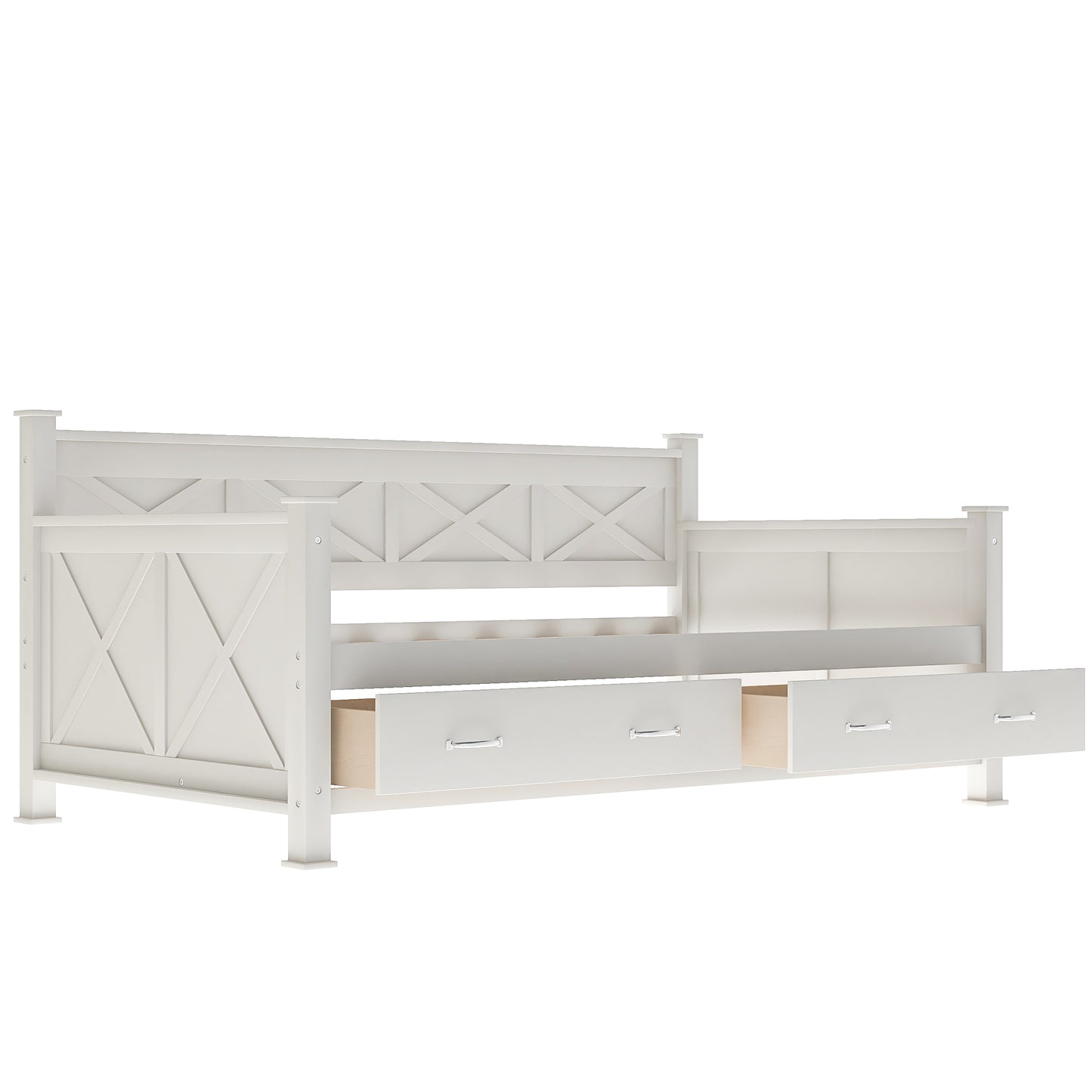 Cream White Twin Size Wooden Daybed with Rustic and Modern Touches
