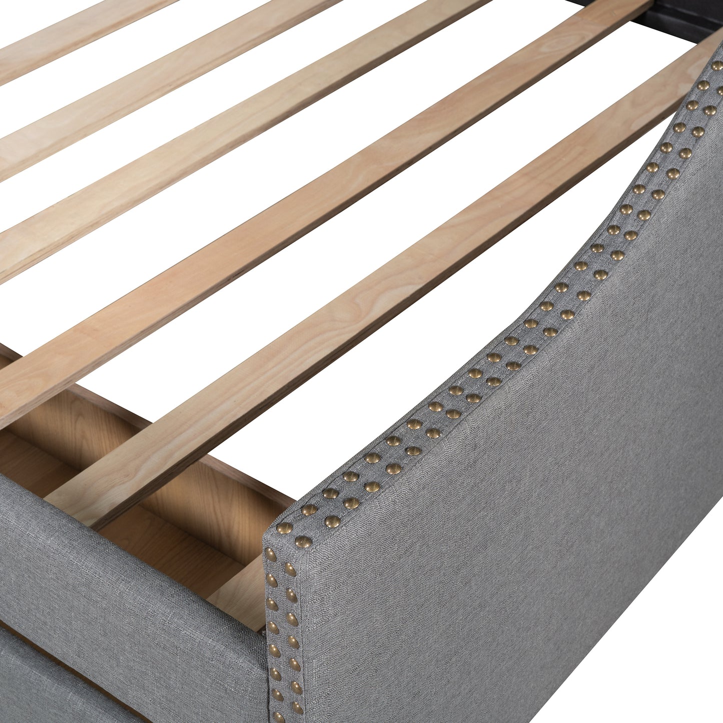 Elegant Gray Upholstered Full Size Daybed with Storage Drawers and Wood Slat Support