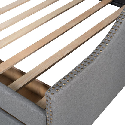Elegant Gray Upholstered Full Size Daybed with Storage Drawers and Wood Slat Support