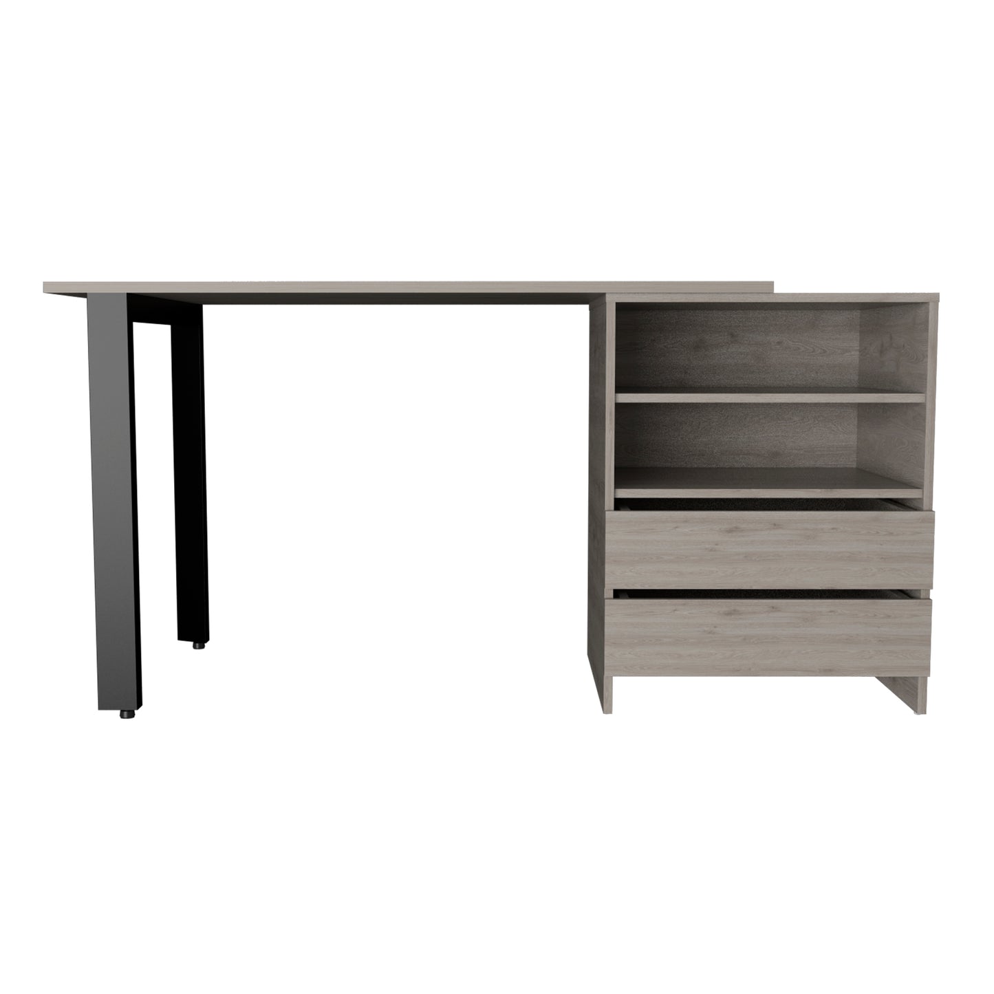 Modern Light Gray 2-Drawer Writing Desk with 2 Shelves