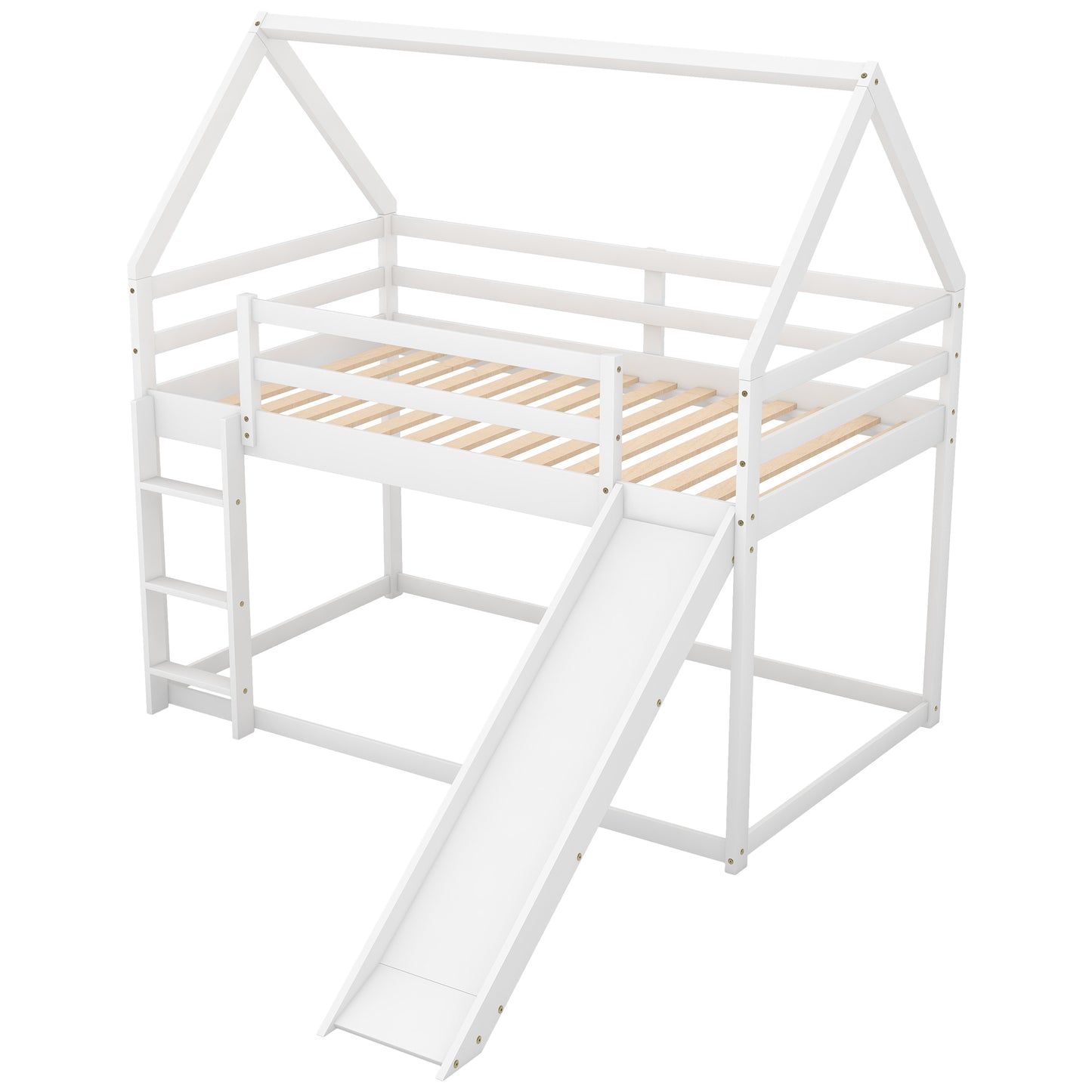 Kids' Enchanted Twin Bunk Bed with Slide & Ladder in White