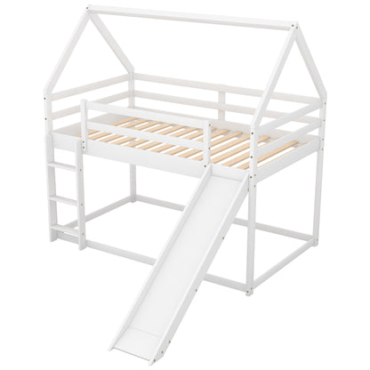 Kids' Enchanted Twin Bunk Bed with Slide & Ladder in White