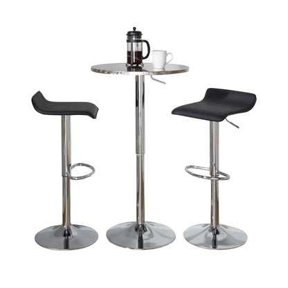 Contemporary Adjustable 3-Piece Bistro Bar Set with Round Table and Stools, Metal Frame, PVC, Black
