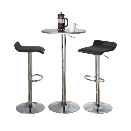 Contemporary Adjustable 3-Piece Bistro Bar Set with Round Table and Stools, Metal Frame, PVC, Black