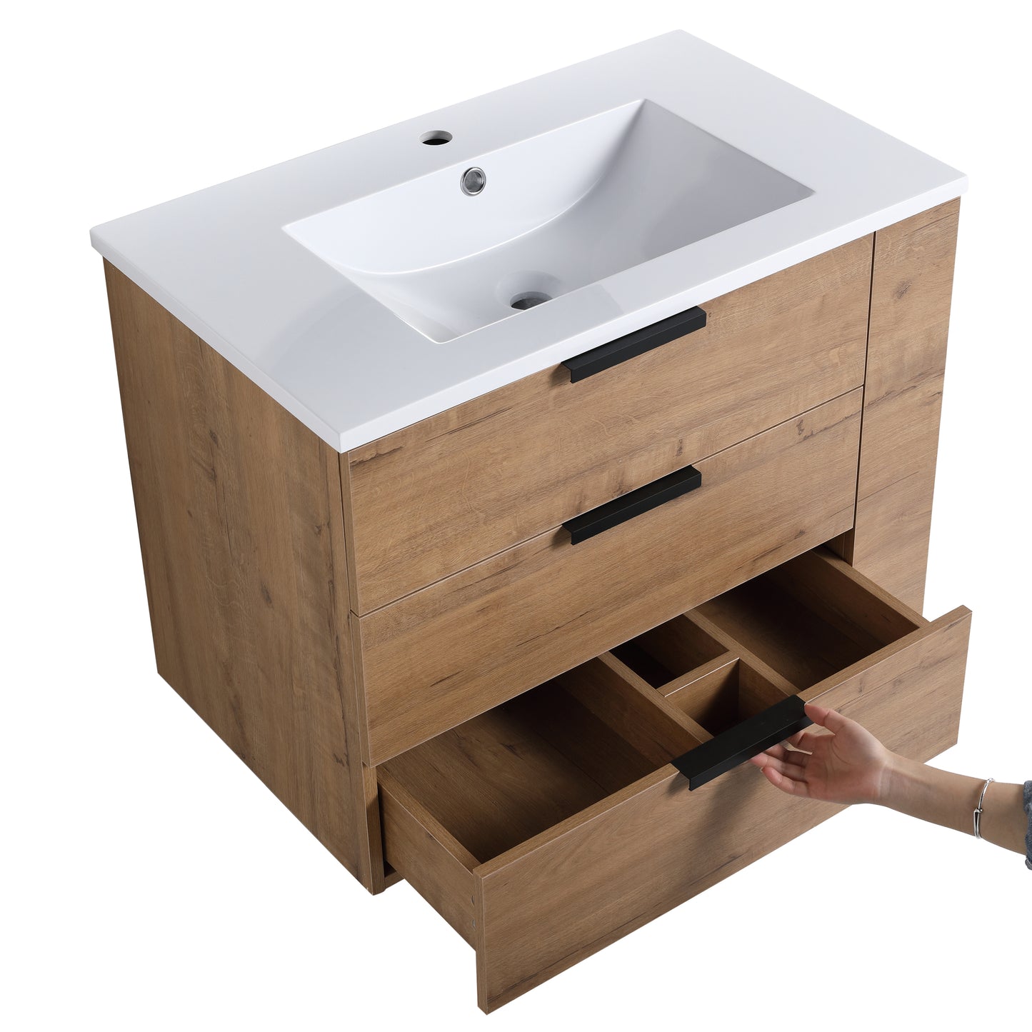 30-Inch Modern Wall-Mounted Bathroom Vanity with Soft Close Drawers and Adjustable Side Shelf