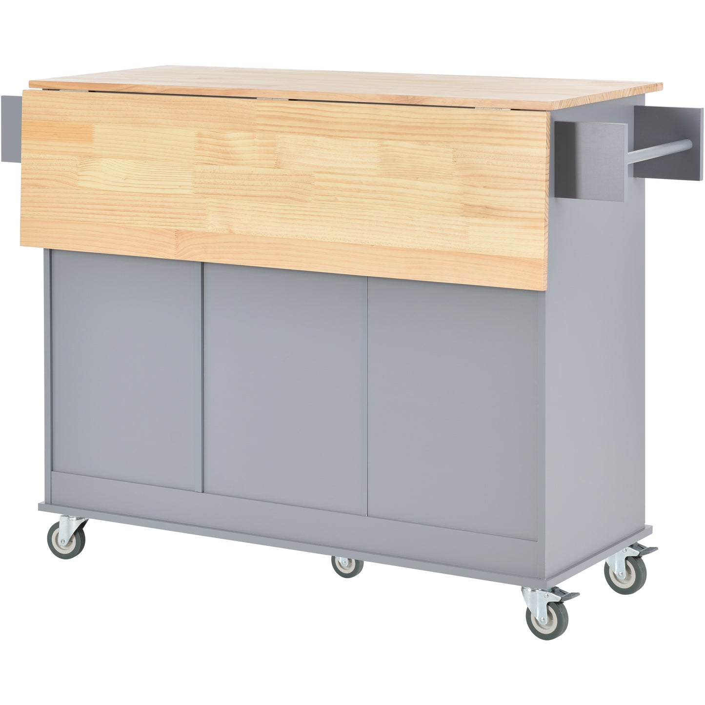 Versatile Rolling Kitchen Island with Solid Wood Top, Locking Wheels & Ample Storage - 52.7 Inch (Grey Blue)