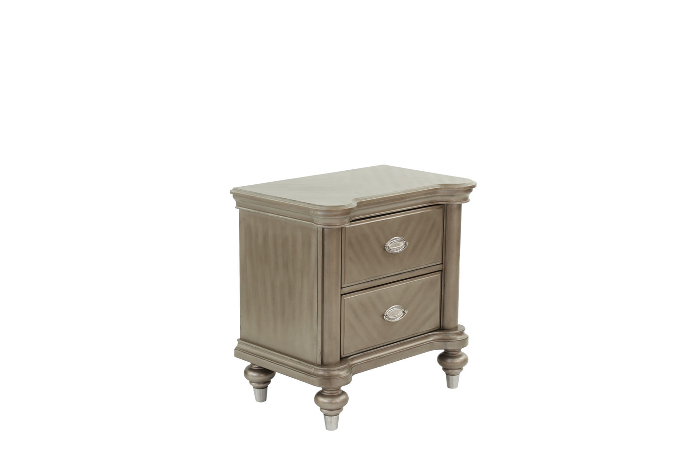 Luxury Classic Antique Silver / Champagne Finish 1pc Nightstand Storage Space Bedside Table Bedroom Furniture
