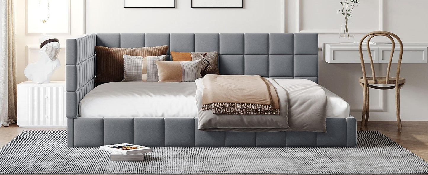 Elegant Gray Velvet Full Size Daybed/Sofa Bed Frame