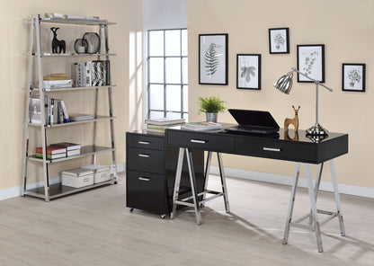Sleek Black and Chrome Modern Writing Desk with Two Drawers