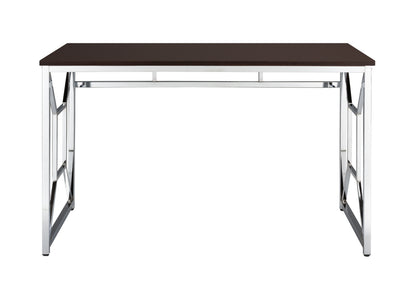 Contemporary Brown MDF/Chrome Office Desk with H-Shape Base