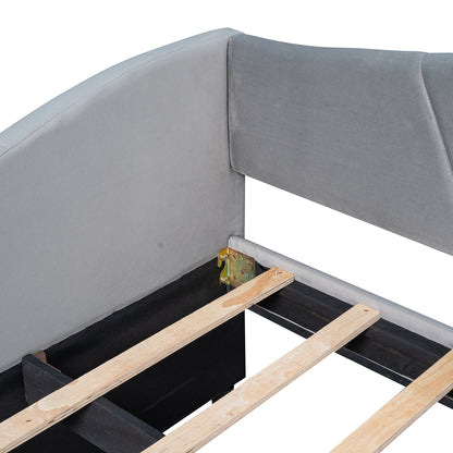 Elegant Gray Upholstered Twin Daybed Sofa with Trundle and Wooden Slats