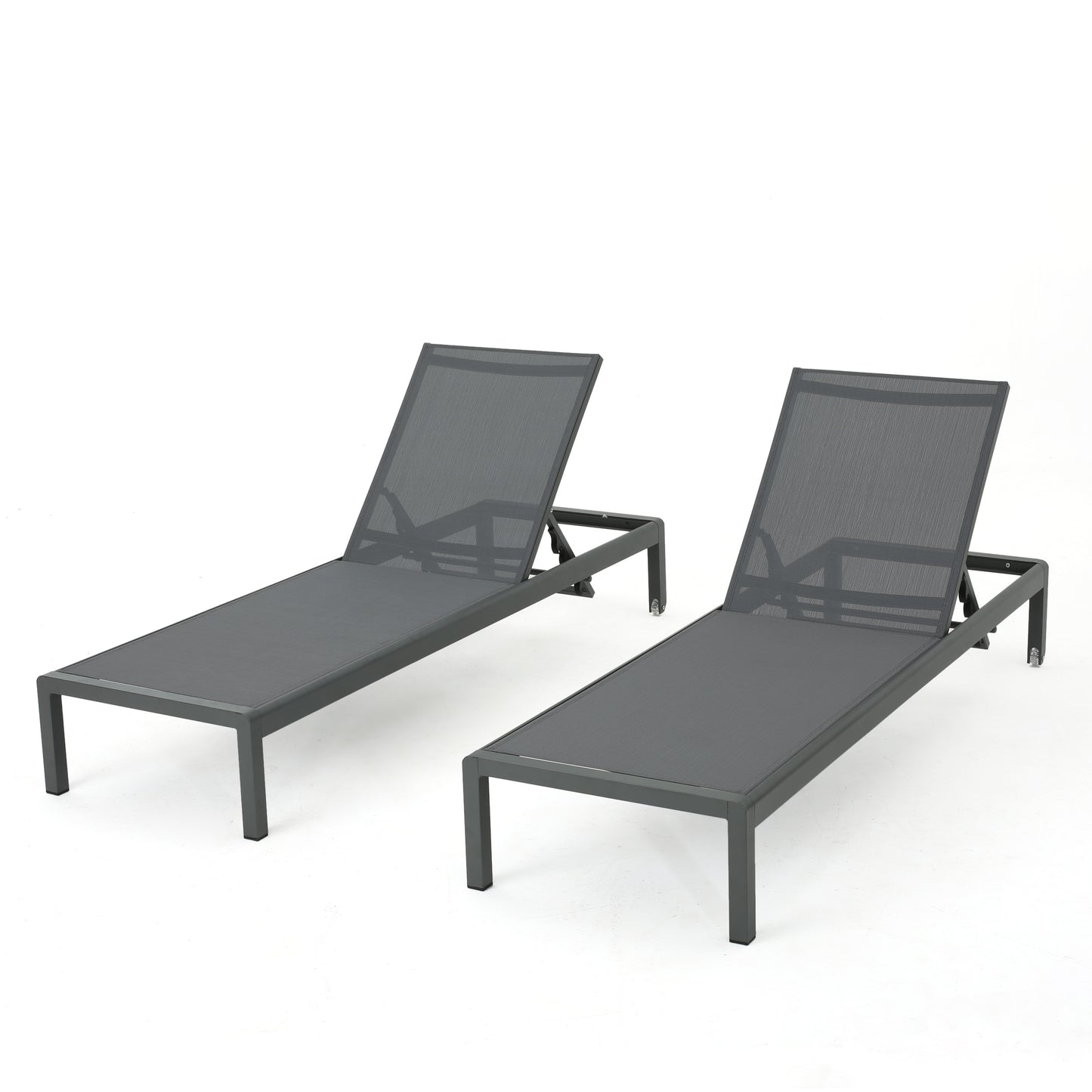 Set of 2 Aluminum Adjustable Outdoor Chaise Lounges for Poolside Use UV Resistant 400 Lb Capacity Grey