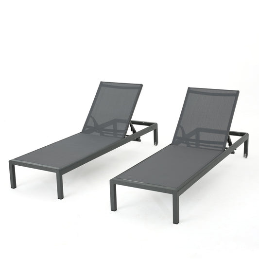 Set of 2 Aluminum Adjustable Outdoor Chaise Lounges for Poolside Use UV Resistant 400 Lb Capacity Grey