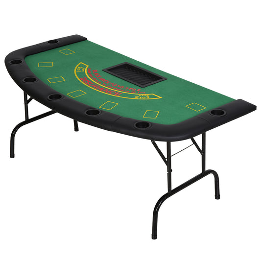 72-Inch Poker Table for 7 Players with Chip Tray and 7 Cup Holders, Blackjack Layout, MDF/Steel Green