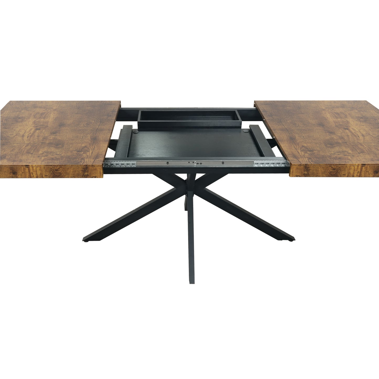 Retro Dining Table Antique Wood Top Cross Iron Base Black