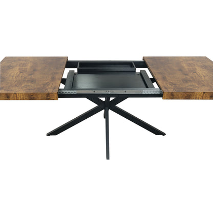 Retro Dining Table Antique Wood Top Cross Iron Base Black