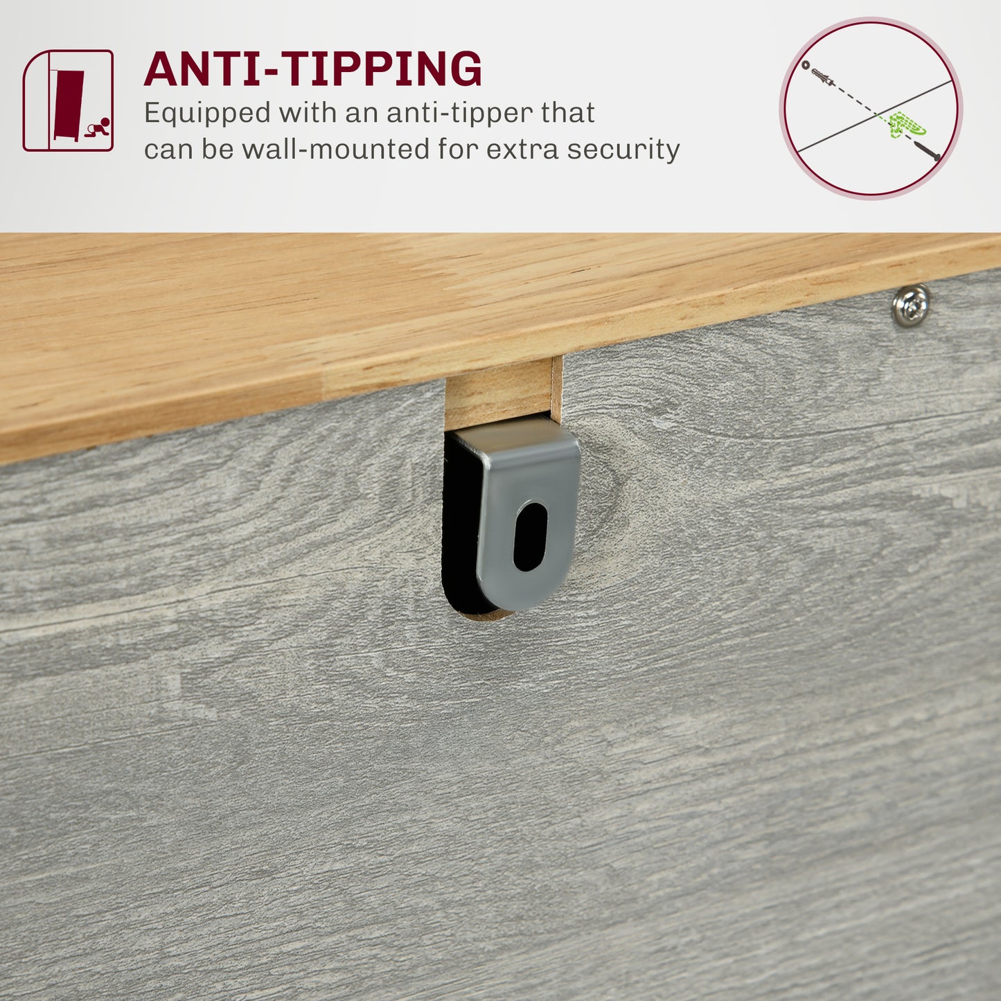 HOMCOM Sideboard with Solid Wood Countertop, Modern Kitchen Storage Cabinet, Coffee Bar Cabinet with 3 Drawers, Doors and Adjustable Shelf, Distressed Light Gray