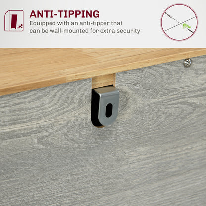 HOMCOM Sideboard with Solid Wood Countertop, Modern Kitchen Storage Cabinet, Coffee Bar Cabinet with 3 Drawers, Doors and Adjustable Shelf, Distressed Light Gray