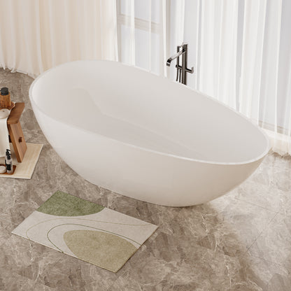 Luxury 59" Freestanding Soaking Bathtub in Glossy White - Handcrafted Solid Surface Design with Efficient Drain System