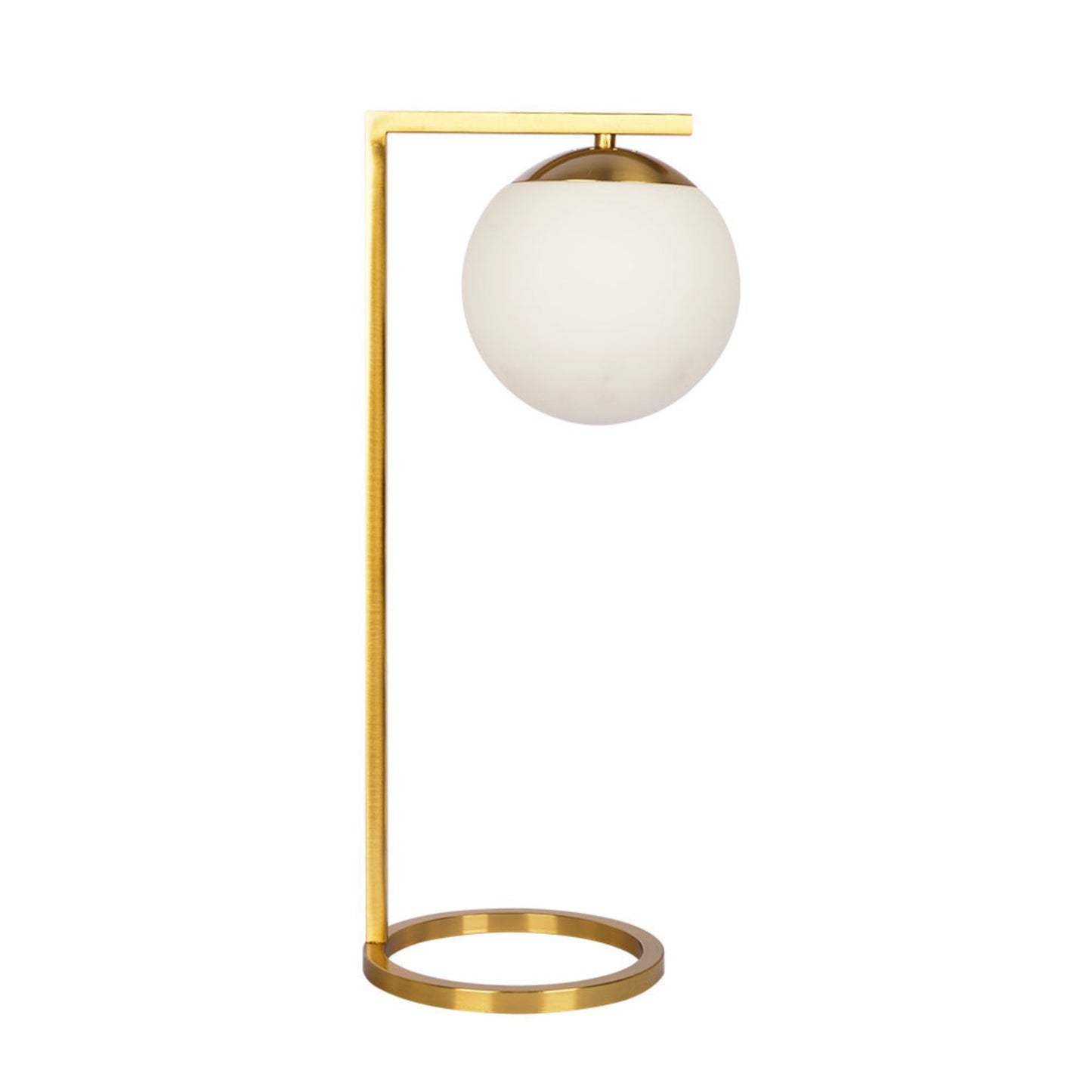 Velvet Globe Table Lamp with Inline Dimmer, Opal Glass, Brass Base, 20in Height, 8.75in Length - White