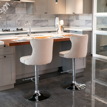 AA Velvet Swivel Bar Stools Adjustable 25 To 33 Chrome Khaki