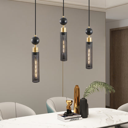 3-Light Pendant with Mesh Shades, Adjustable, E26 Base, Dining Room, Kitchen Island — Black & Gold Finish