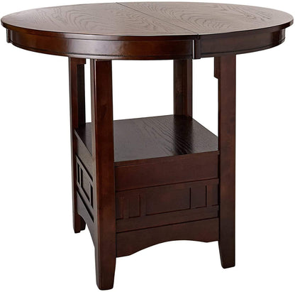 Round Counter Height Dining Table Dark Rosy Brown Finish