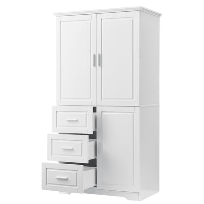 Versatile Tall Storage Cabinet with Doors and Drawers for Bathroom, Office, or Kitchen - White MDF Design