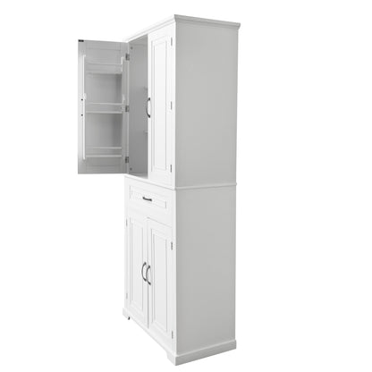 Tall White Bathroom Storage Cabinet with Adjustable Shelf and Drawer, Versatile Multi-Functional Organizer