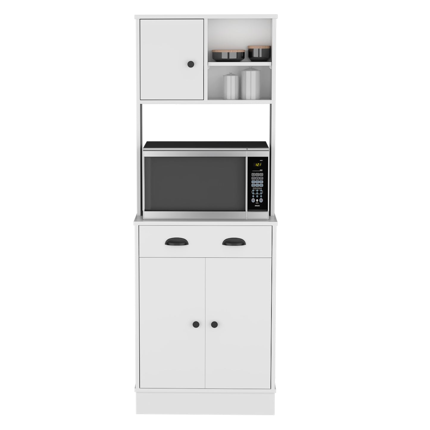 Modern White Pantry Cabinet with Drawer and 3 Doors for Kitchen Storage