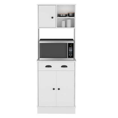Modern White Pantry Cabinet with Drawer and 3 Doors for Kitchen Storage